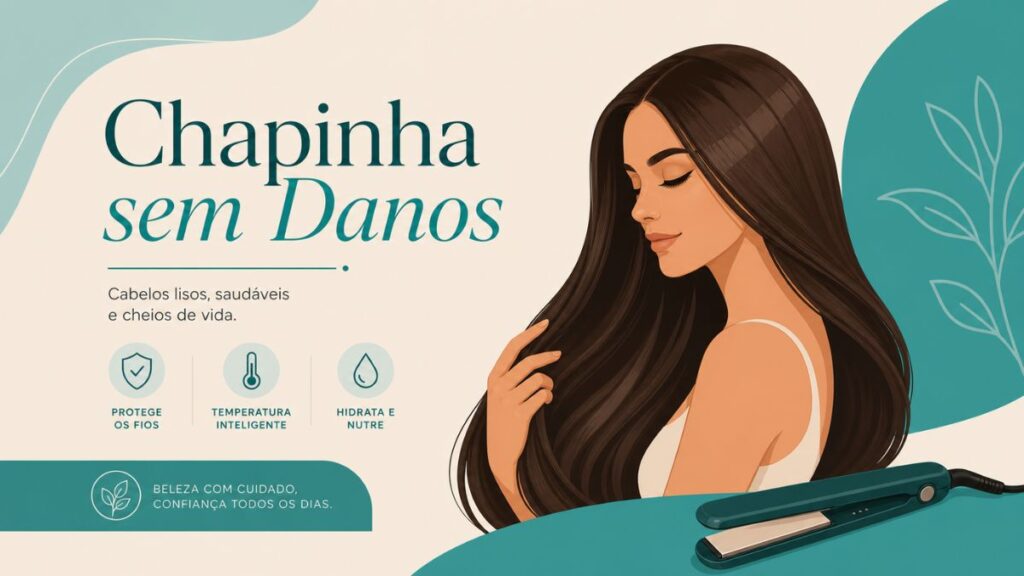 Ilustração vetorial moderna, apresentando uma silhueta estilizada de uma mulher com cabelos longos, fluidos e saudáveis. Design em estilo 'flat' com paleta de cores profissional em tons de azul-turquesa e bege, transmitindo elegância e cuidado clínico.