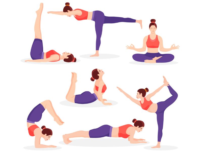 Sequência de fotos ou ilustrações de um praticante de Yoga em um fluxo de Vinyasa, com transições suaves entre as posturas Sequência de Yoga Vinyasa, mostrando fluidez e conexão