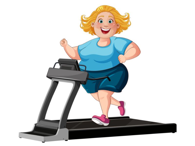 Mulher sorridente correndo em esteira, simbolizando saúde cardiovascular e queima de calorias
