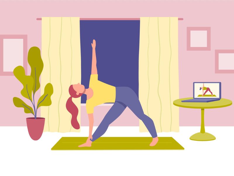 Pessoa fazendo exercícios simples em casa 