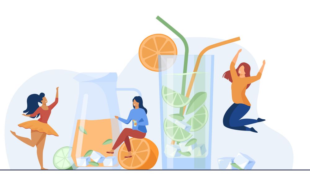 Pessoas sorridentes e hidratadas após exercício, mostrando o efeito revigorante da água.