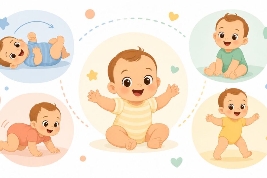 marcos do desenvolvimento infantil, ilustração vetorial de bebê em diferentes fases de crescimento